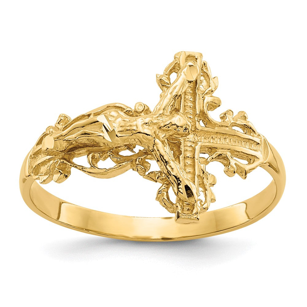 14K Diamond-cut Crucifix Ring Size 6.5