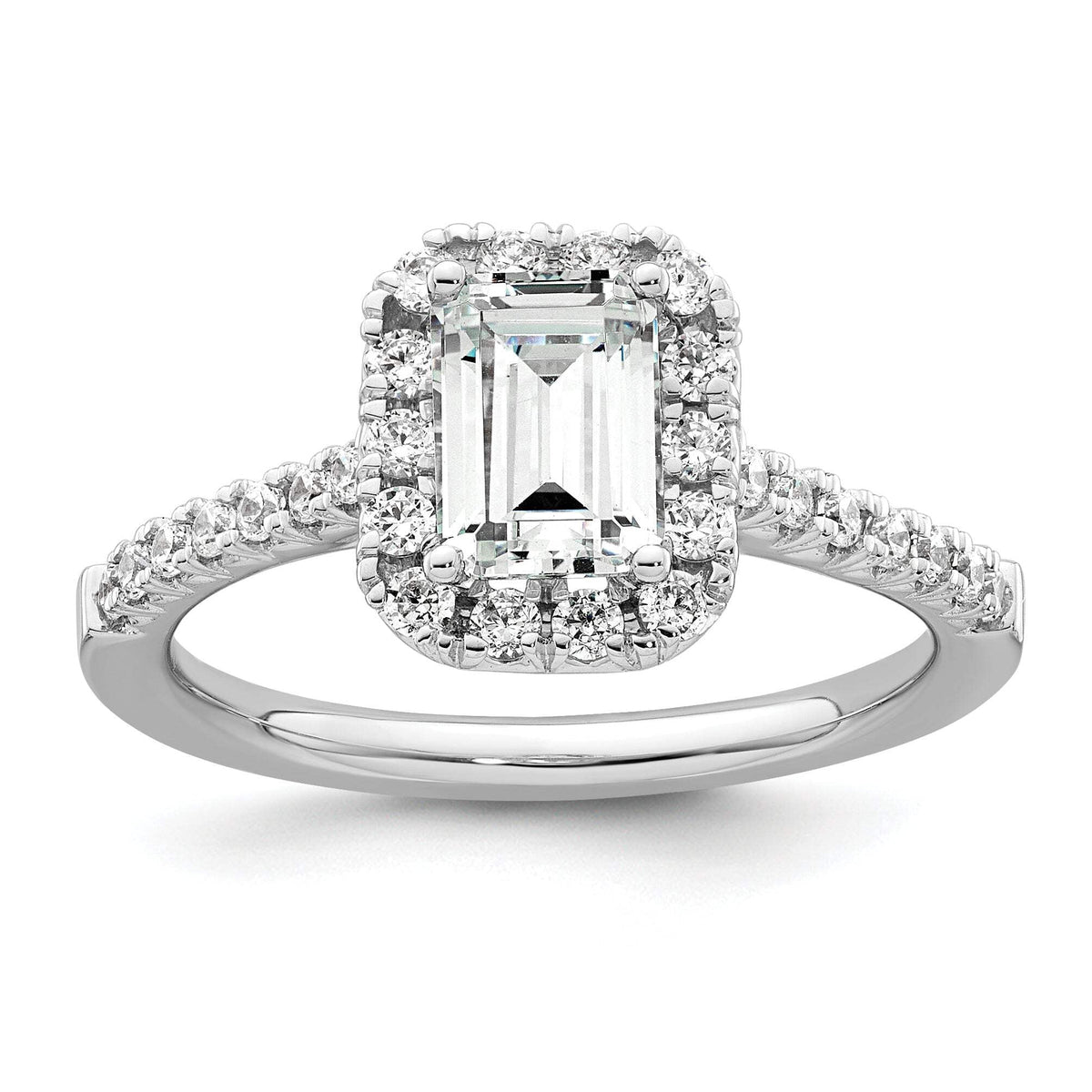14k 1/2 carat Lab Grown Diamond VS/SI+ G+ 1 carat Emerald Center Semi Mount Halo Engagement Ring