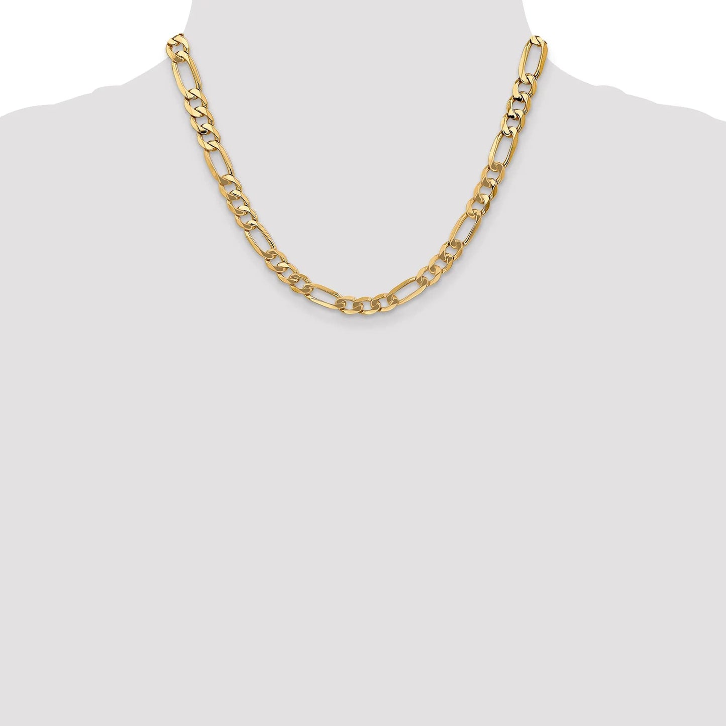 14K 7 inch 7mm Flat Figaro with Lobster Clasp Bracelet
