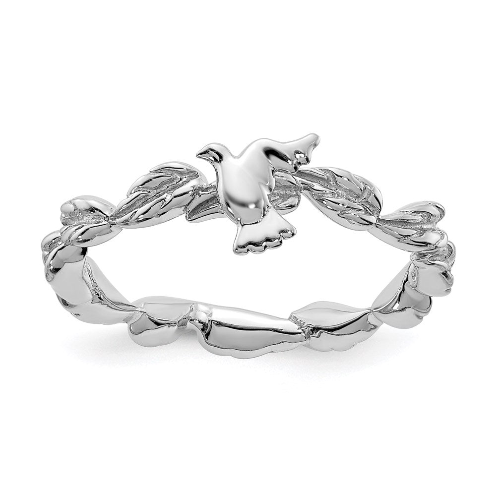 Sterling Silver Stackable Expressions Rhodium-plated Polished Dove Ring Size -10