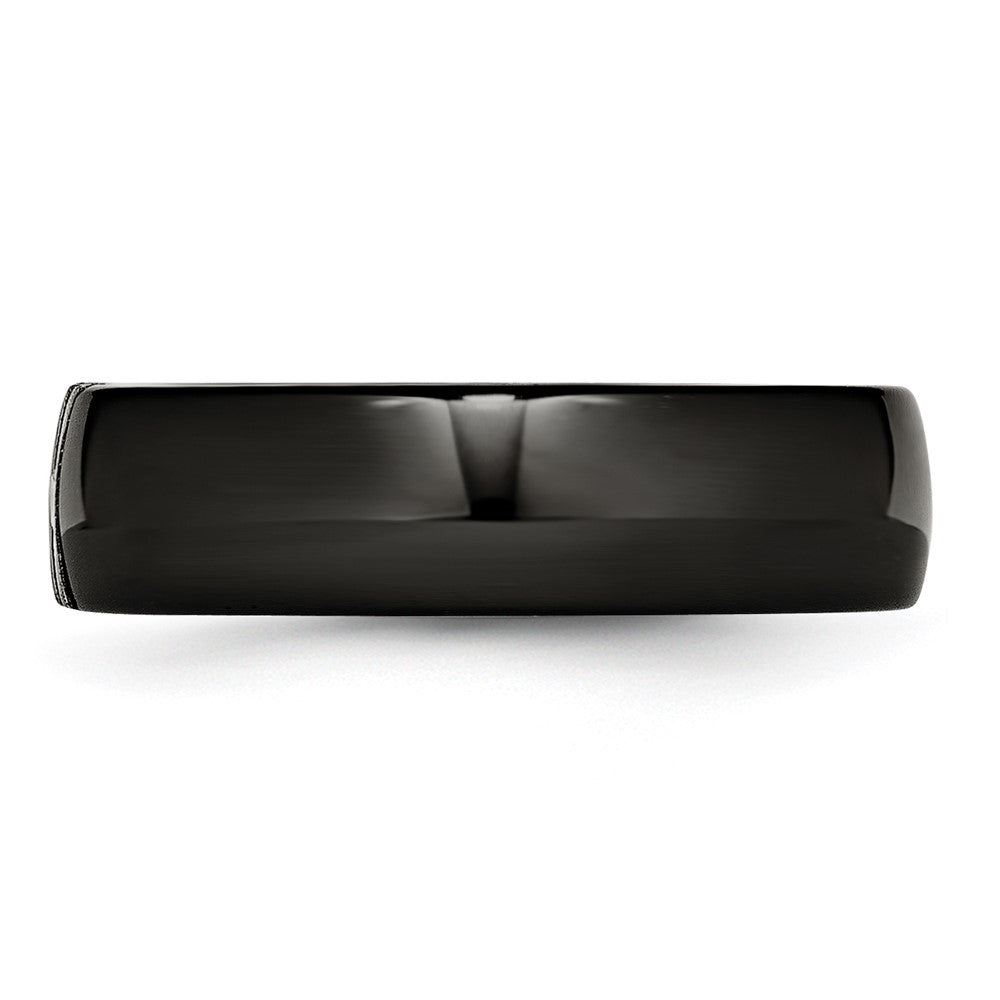 Stainless Steel Polished & Laser Cut Black Ceramic CZ Ring Size - 6