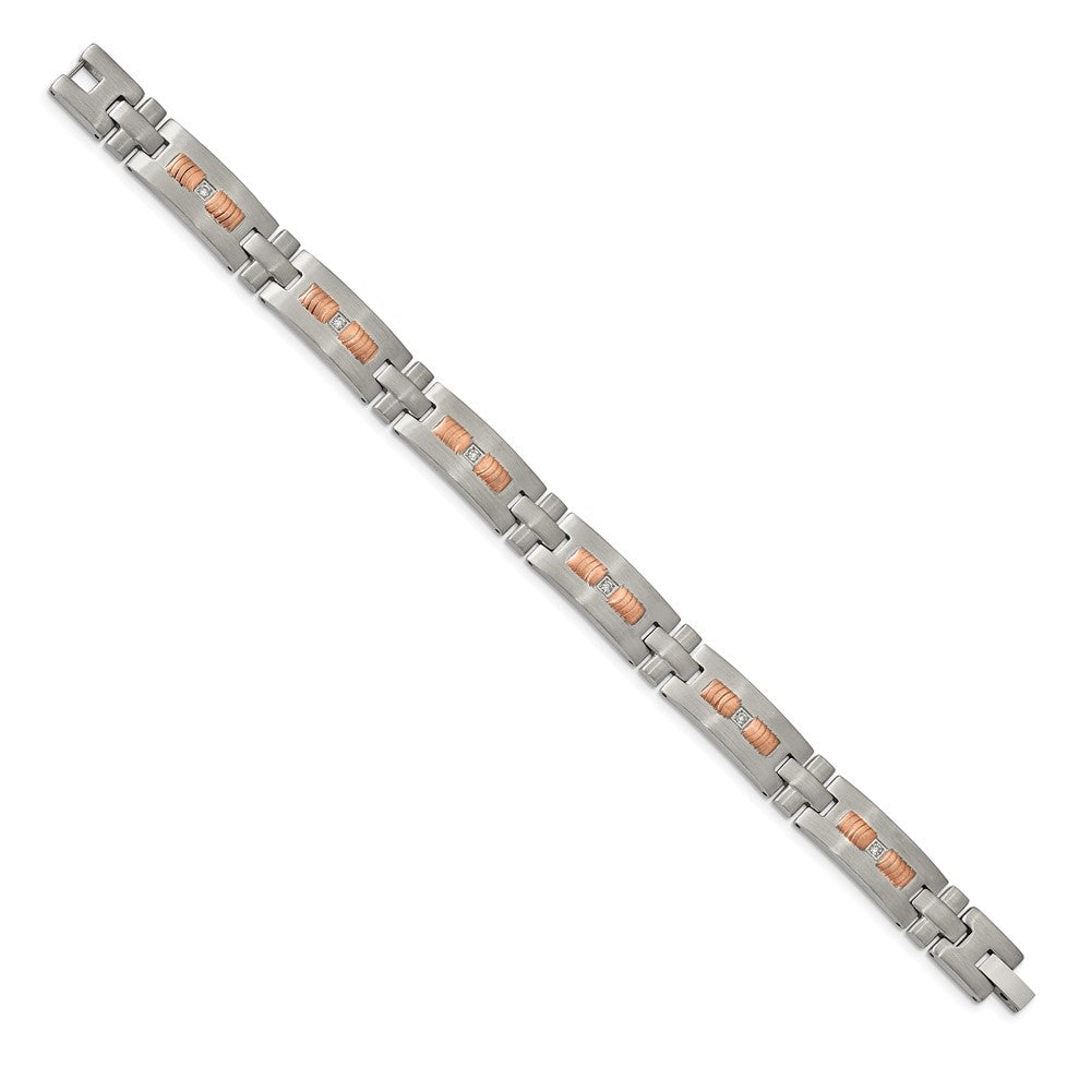 Stainless Steel Brushed Rose IP-plated w/ CZ 8.5in Bracelet 8.5 inches