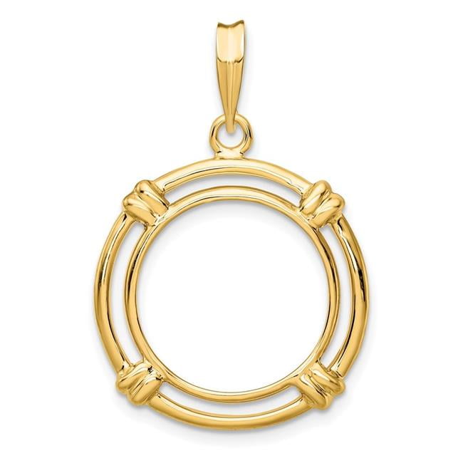 Finest Gold Wideband Distinguished Coin Jewelry 14K Polished Double Spoke 16.5 mm Prong Coin Bezel Pendant