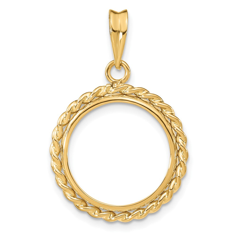 Wideband Distinguished Coin Jewelry 14k Polished with Twisted Wire 16.0mm Prong Coin Bezel Pendant