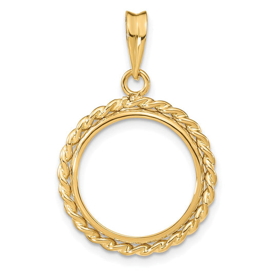 Wideband Distinguished Coin Jewelry 14k Polished with Twisted Wire 16.0mm Prong Coin Bezel Pendant