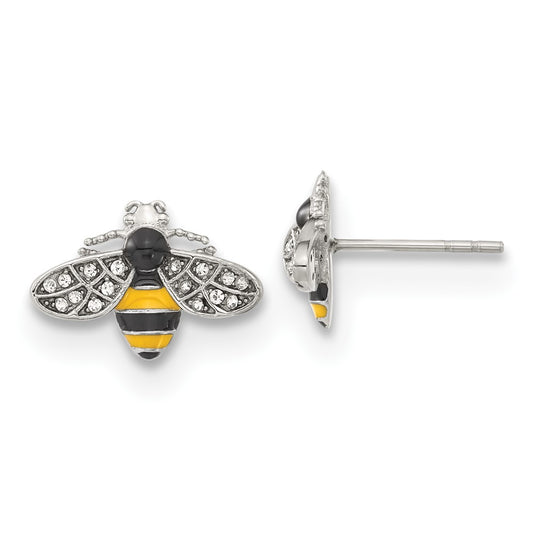 Stainless Steel Polished Preciosa Crystal Enameled Bee Earrings