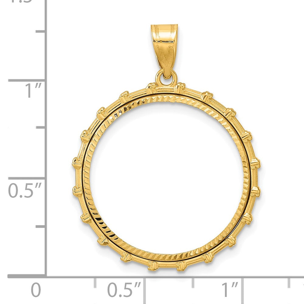 14k Diamond Cut Columns with 22.0mm Prong Coin Bezel Pendant