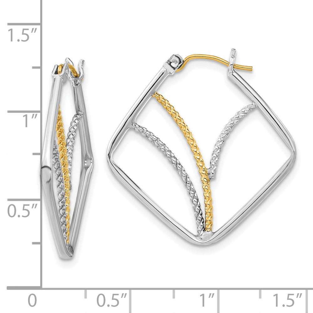 Sterling Silver w/14k Gold-plated Polished Twisted Squares Hoop Earrings