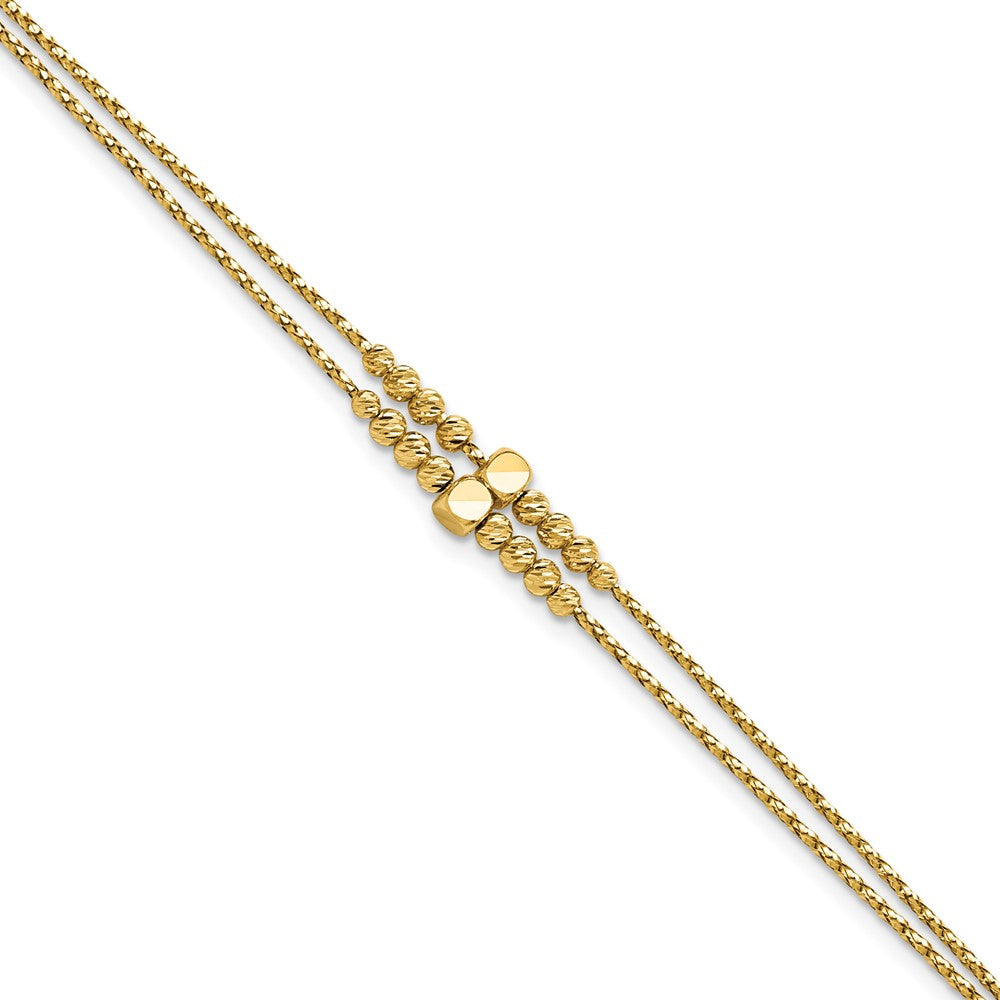 14K Polished D/C Beaded 2-strand w/ 1in ext Bracelet 8  inches