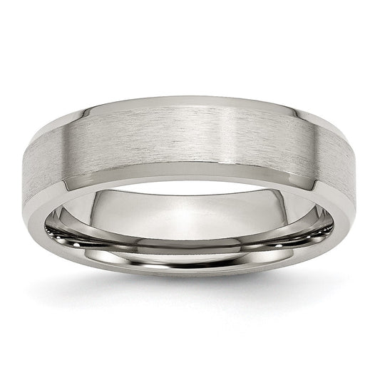 Stainless Steel Brushed and Polished 6mm Flat Beveled Edge Band Size - 8