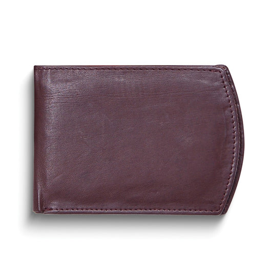Brown Goatskin Leather Super Slim Bi-fold 3-Slot Wallet with ID Window