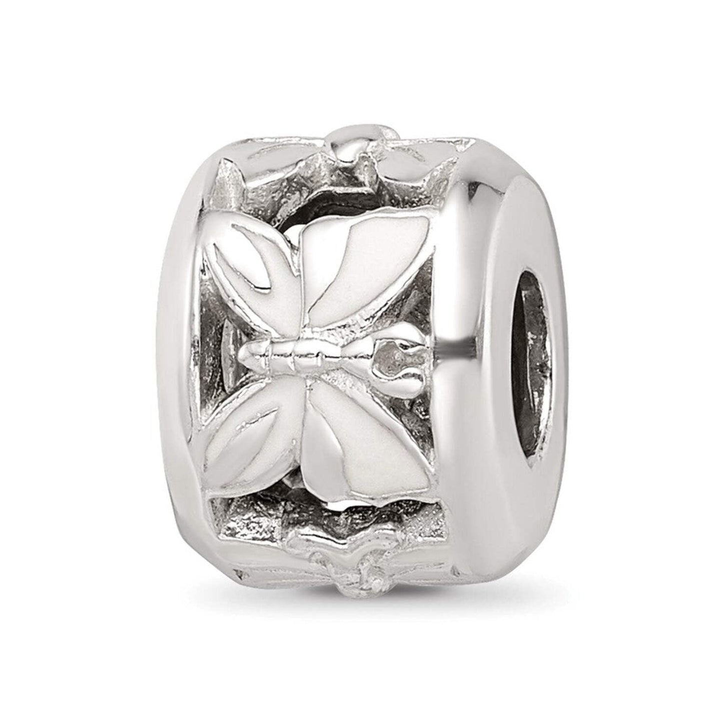Sterling Silver Reflections White Enameled Butterfly Bead