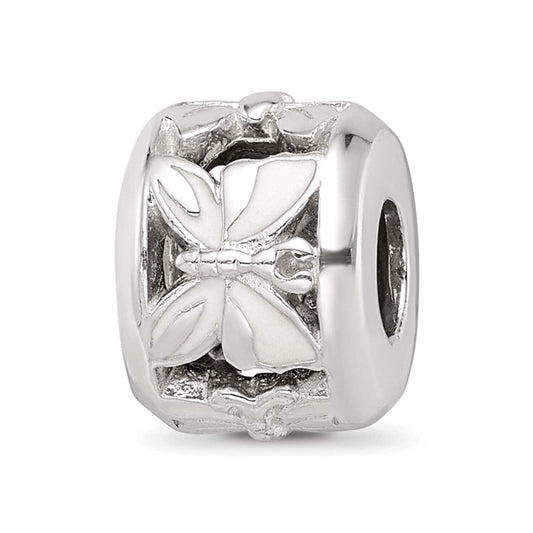Sterling Silver Reflections White Enameled Butterfly Bead