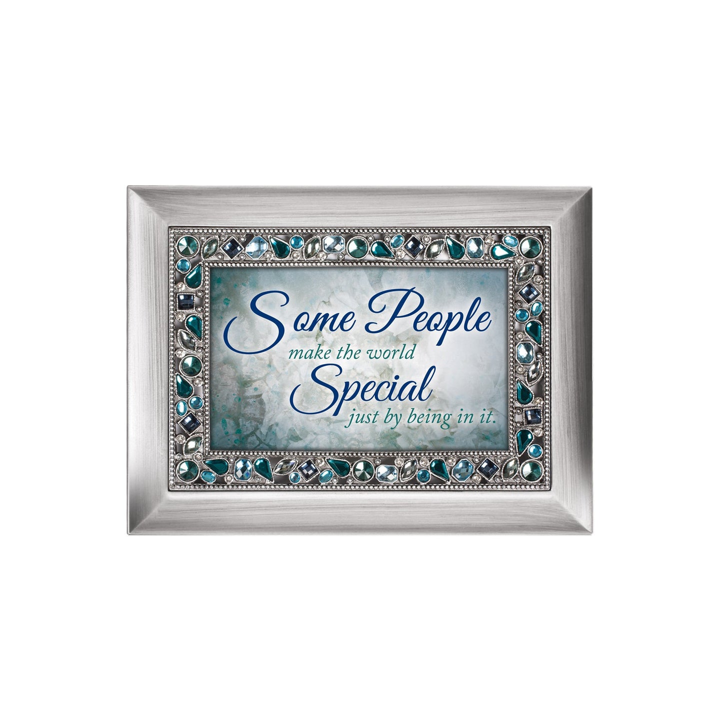 8" Silver Colored and Navy Blue Rectangular Framed Musical Box