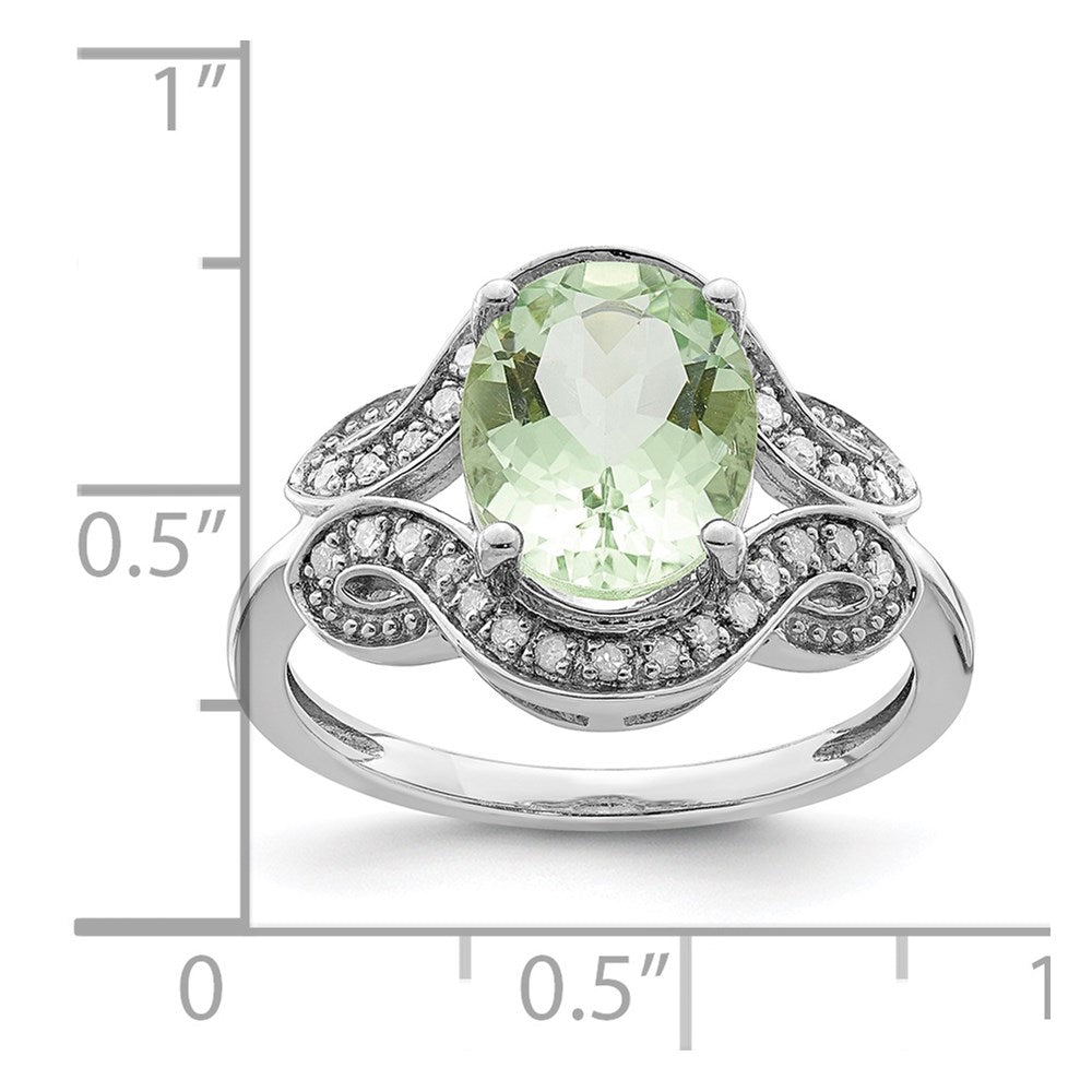 Sterling Silver Rhodium Diam. & Green Quartz Ring