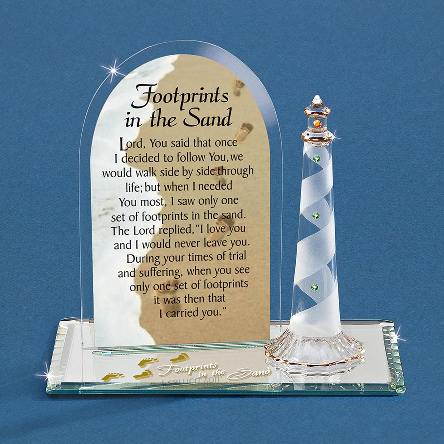 Glass Baron Footprints In The Sand Lighthouse Glass Figurine QGM6682