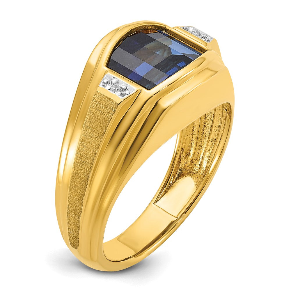 14k IBGoodman Men's Polished and Satin Created Sapphire and Diamond Complete Ring Size 1