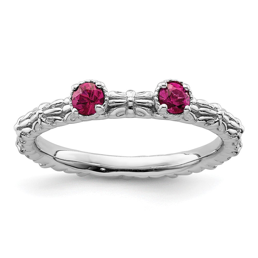 Sterling Silver Stackable Expressions Created Ruby Two Stone Ring Size -8