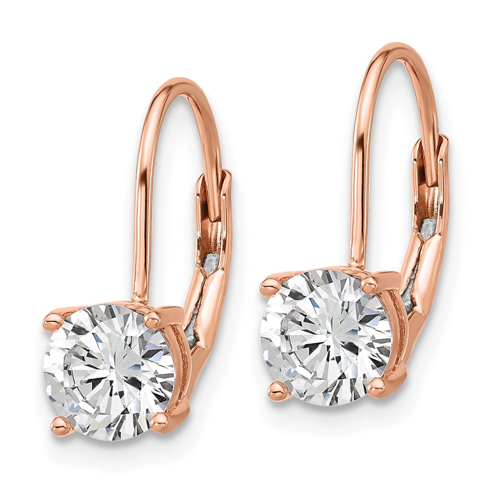 Sterling Shimmer Sterling Silver Rose-tone Flash Rose-gold Plated 6mm CZ 2 Stone Leverback Earrings