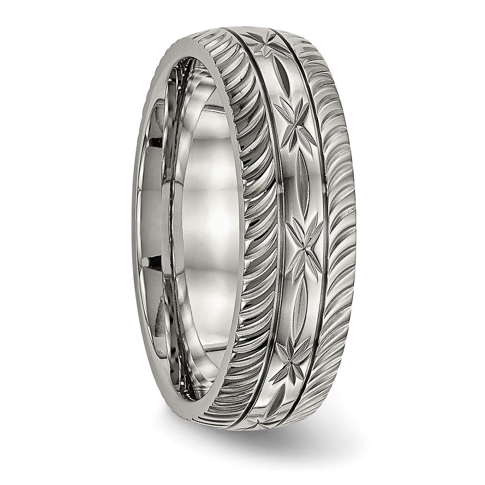 Titanium Polished Diamond Cut 7mm Band Size - 10.5