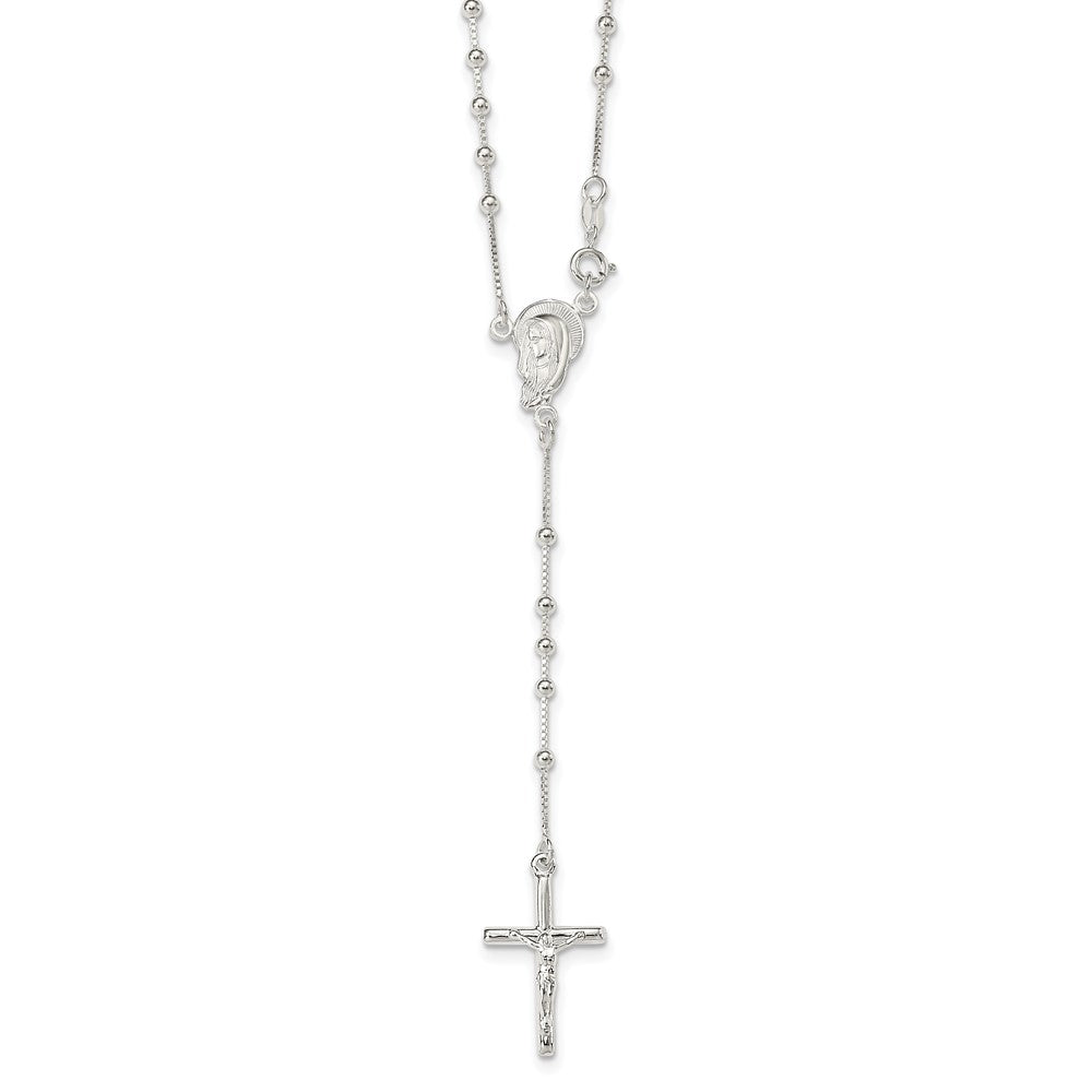 Sterling Silver Polished Bead Rosary 18 inch Necklace 18 Inches