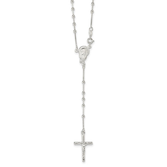Sterling Silver Polished Bead Rosary 18 inch Necklace 18 Inches