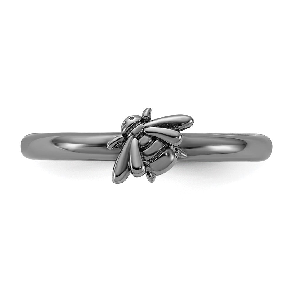 Sterling Silver Stackable Expressions Black Rhodium Bee Ring Size -5