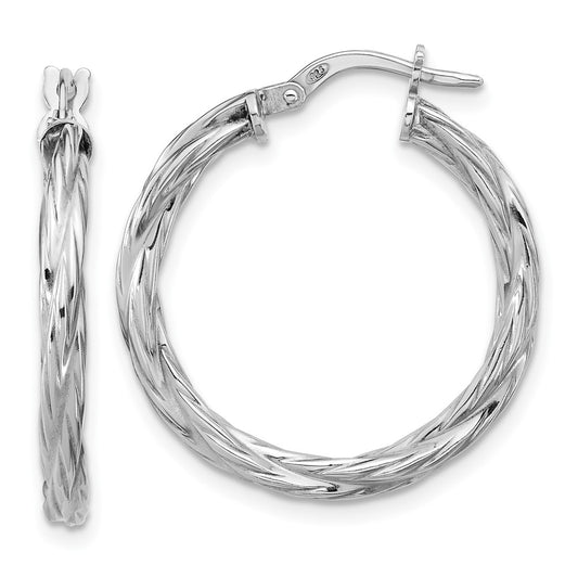 Sterling Silver RH-plated Polished Twisted Hoop Earrings