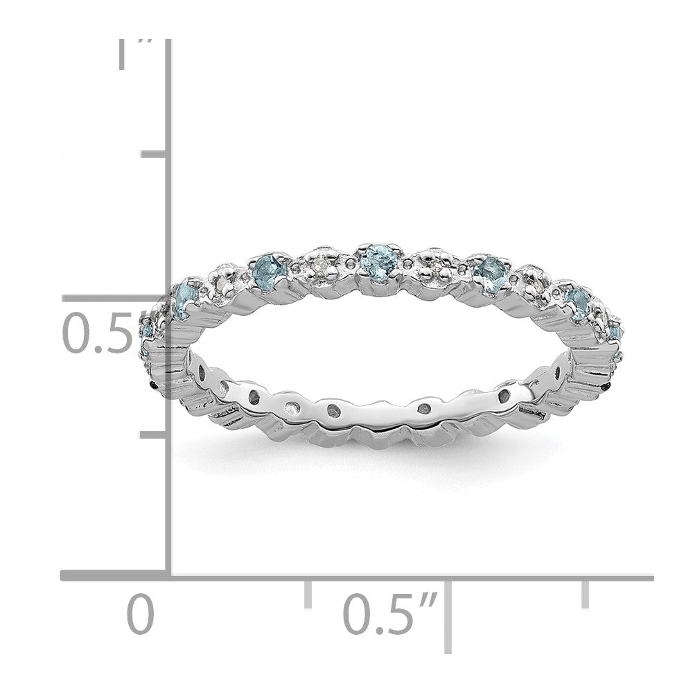 Sterling Silver Stackable Expressions Aquamarine & Diamond Ring Size -9