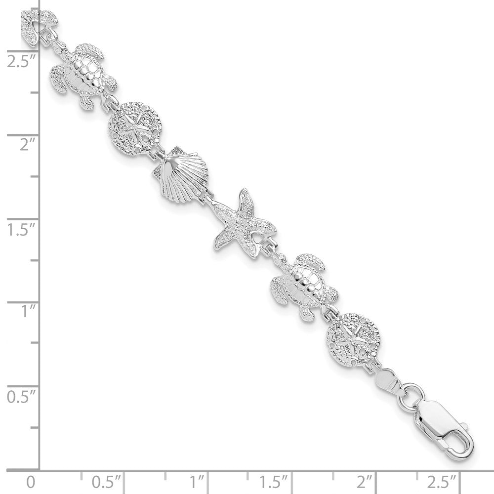 De-Ani Sterling Silver Rhodium-plated Polished and Textured Sea Life 7.25 inch Bracelet 7.25 inches