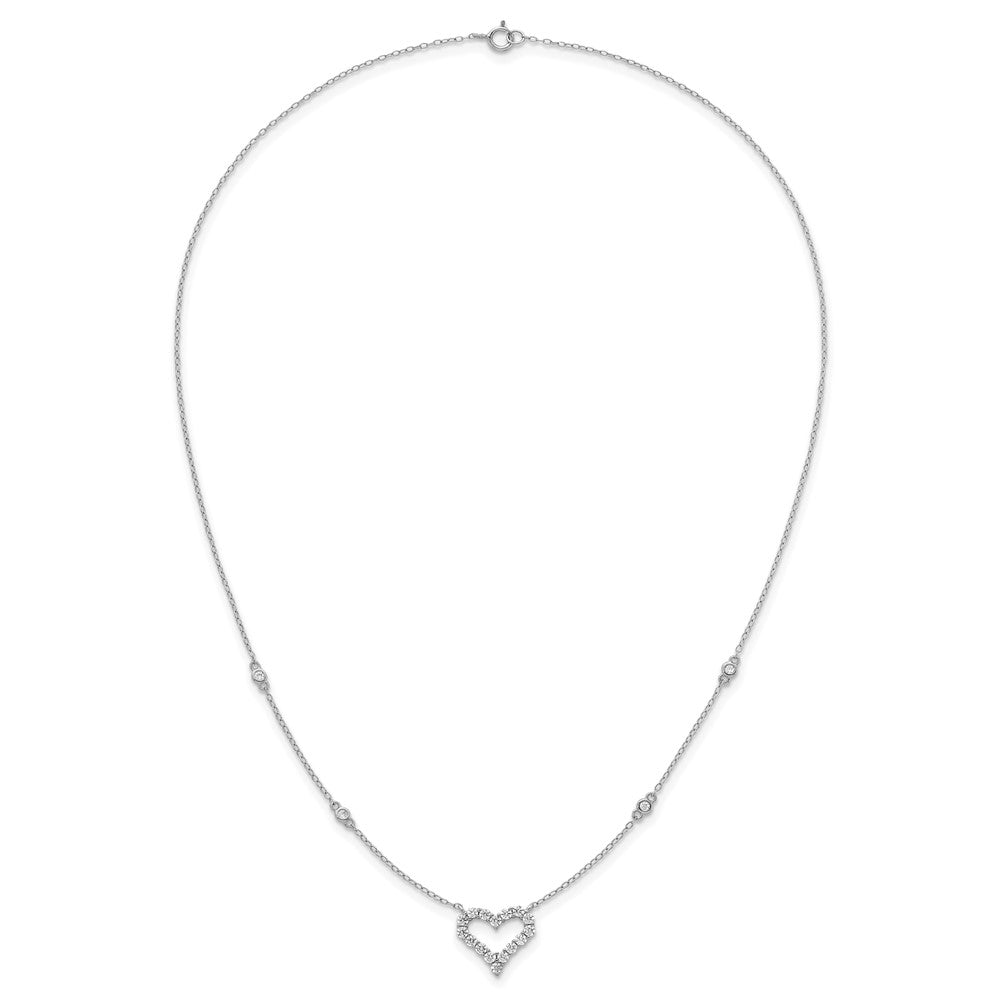 Sterling Silver RH-plated Polished CZ Open Heart 18in Necklace 18 Inches