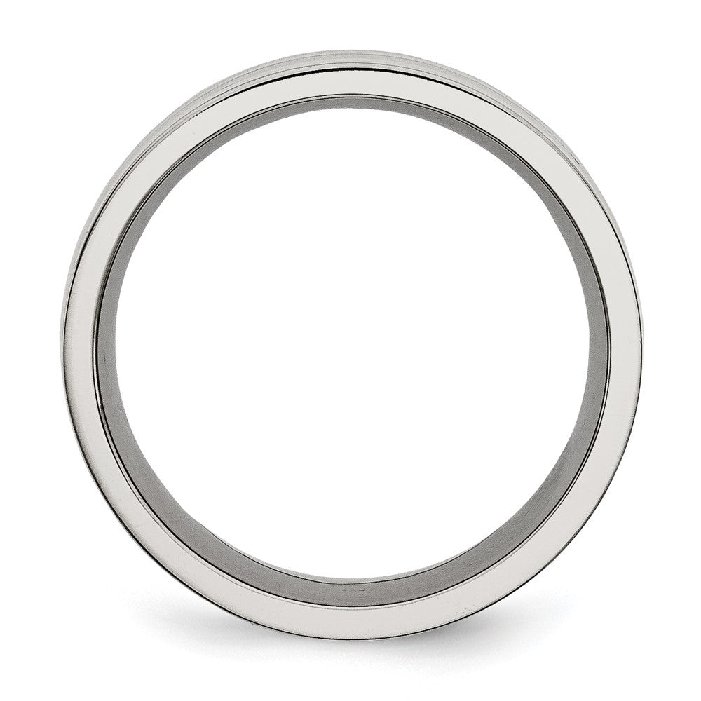 Stainless Steel Polished w/Black Carbon Fiber Inlay 8mm Flat Band Size - 13