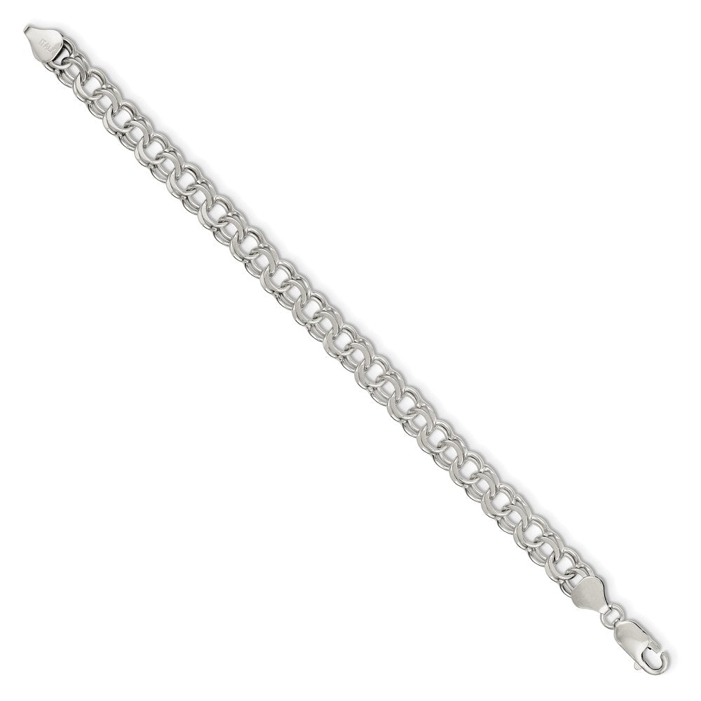 Sterling Silver 7.6mm Double Link Charm Bracelet 8 inches