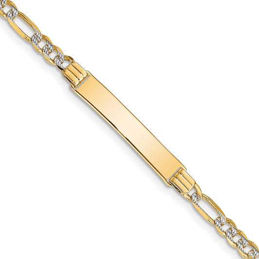 14k with Rhodium Pav‚ Figaro ID Bracelet 7  inches