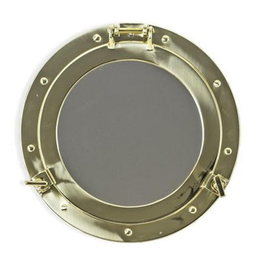 Bey-Berk International BB05 11.5 in. Brass Porthole Mirror, Gold