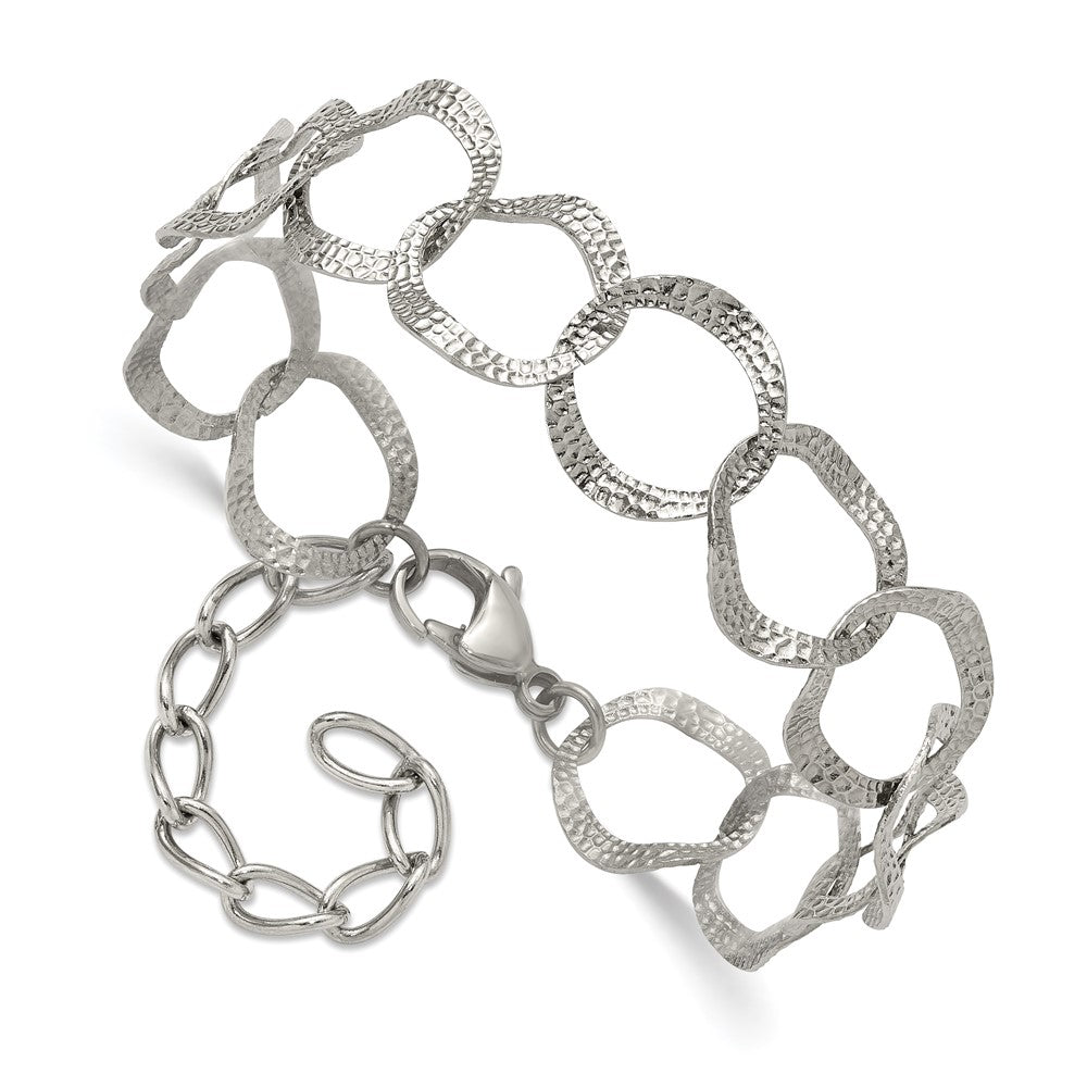 Chisel Stainless Steel Polished and Textured Open Circles 7.25 inch Plus a 1.5 inch Extension Bracelet 8.75 inches