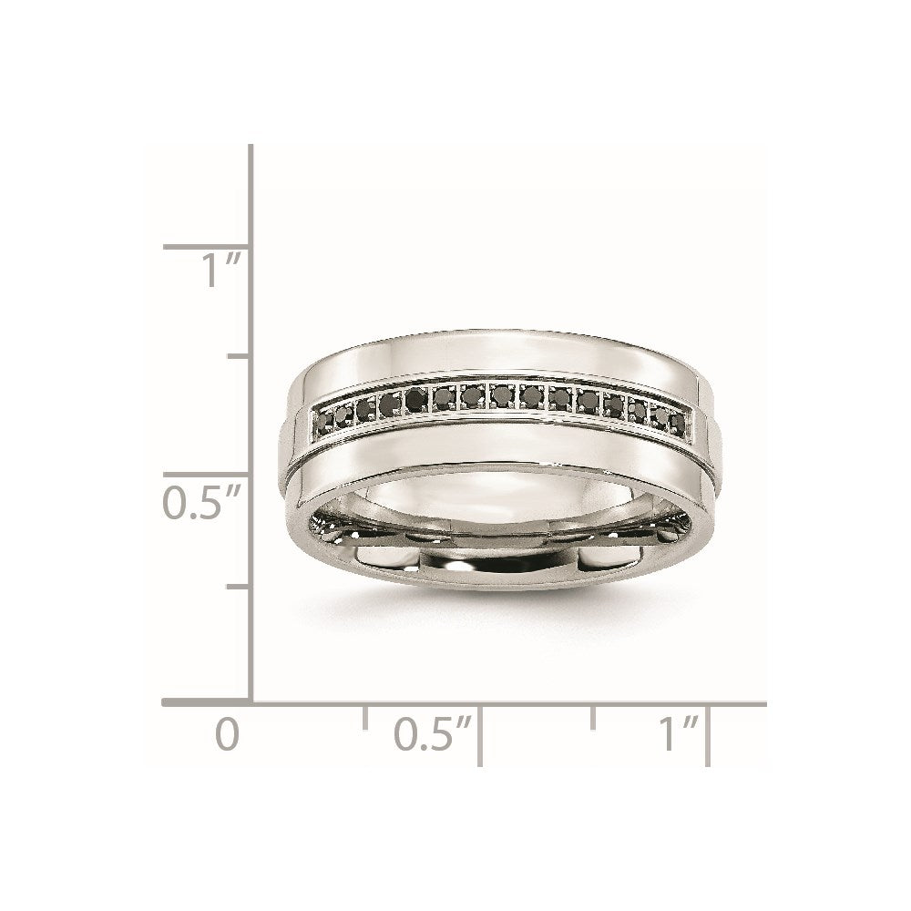 Stainless Steel Polished 1/6ct Black Diamond 8mm Flat Band Size - 10