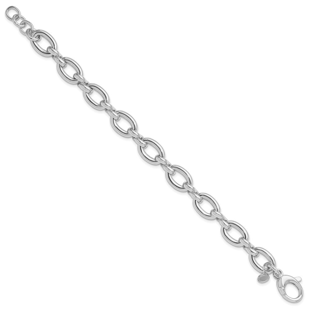 Sterling Silver RH-plt Polished Fancy Link w/.25in ext. Bracelet 7.75  inches