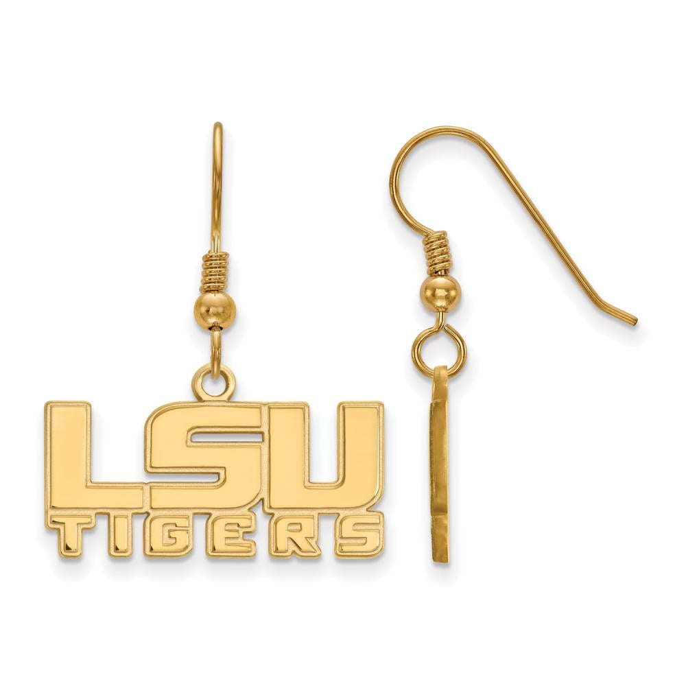 Sterling Silver Gold-plated LogoArt Louisiana State University L-S-U Tigers Small Dangle Wire Earrings QGP046LSU
