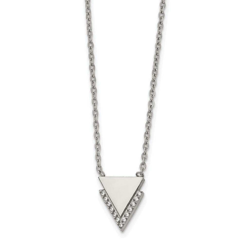 Stainless Steel Polished w/CZ Double Triangles 16.5in Necklace