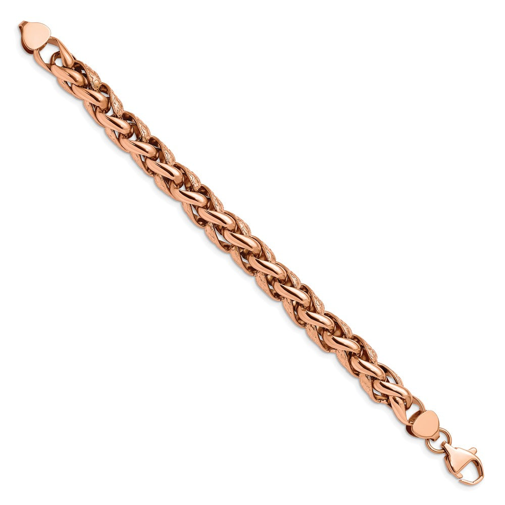 Stainless Steel Polished & Textured Rose IP-plated Wheat 8.75in Bracelet 8.75 inches