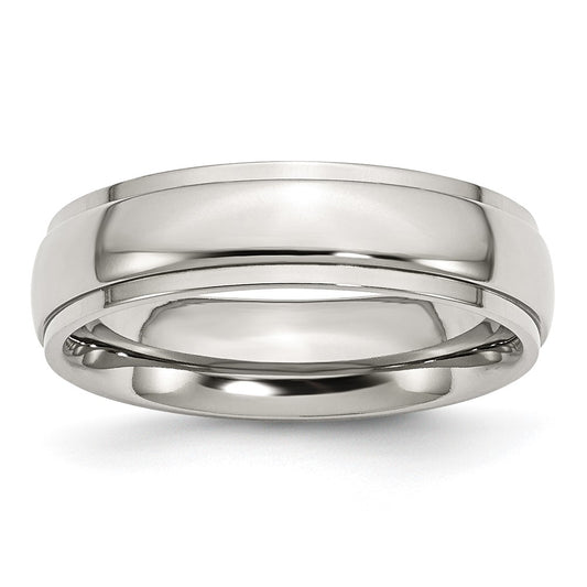 Stainless Steel Polished 6mm Ridged Edge Band Size - 11.5