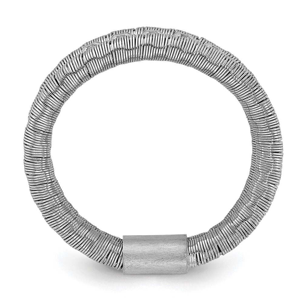 Sterling Silver Rhodium-plated CZ Wire Wrapped 2 Row Size 7 Ring