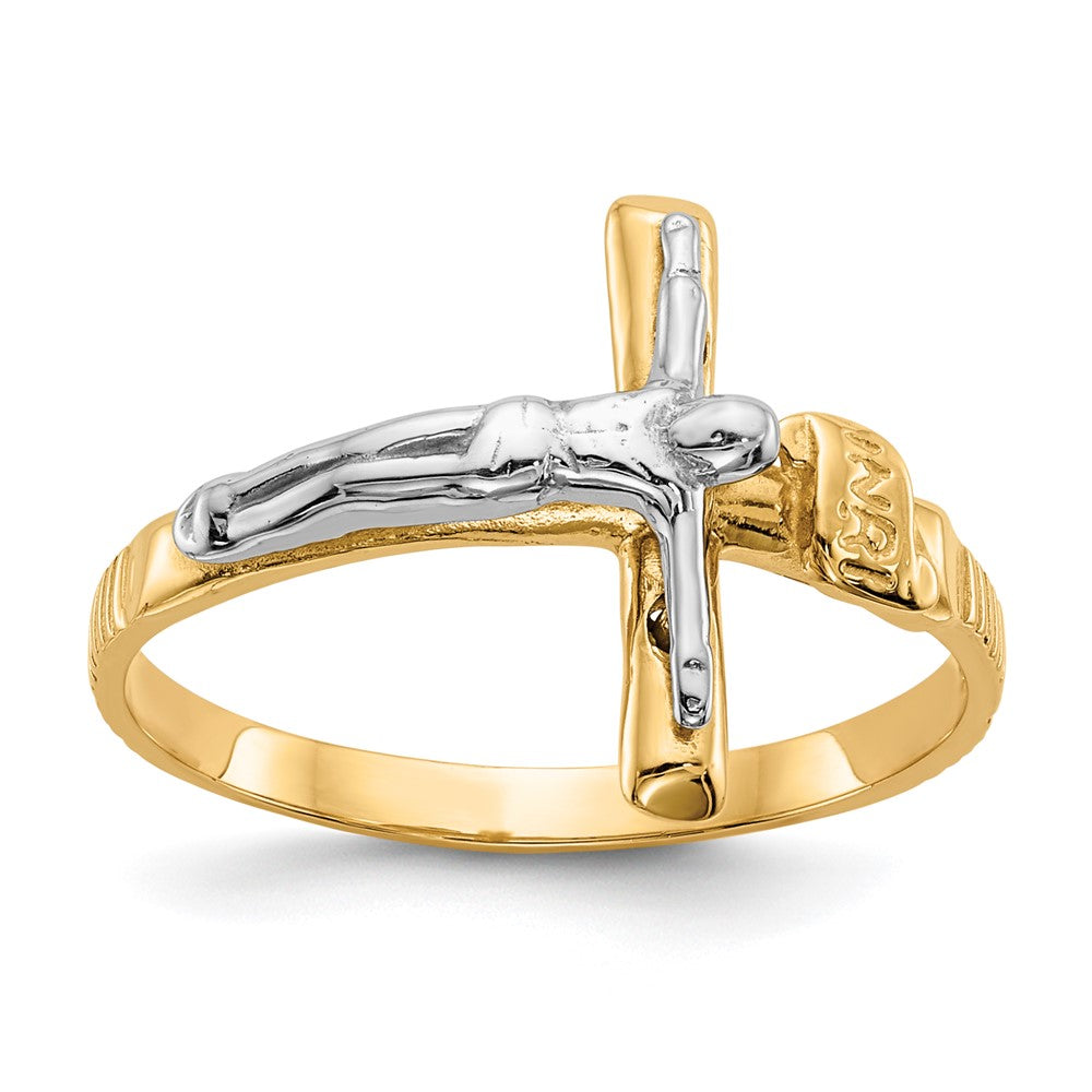 14k Two-tone Polished INRI Crucifix Ring Size 6.75