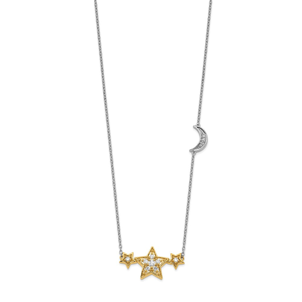 14k Two-tone 1/5 carat Lab Grown Diamond VS/SI+ G+ Stars with Moon 18 inch Necklace