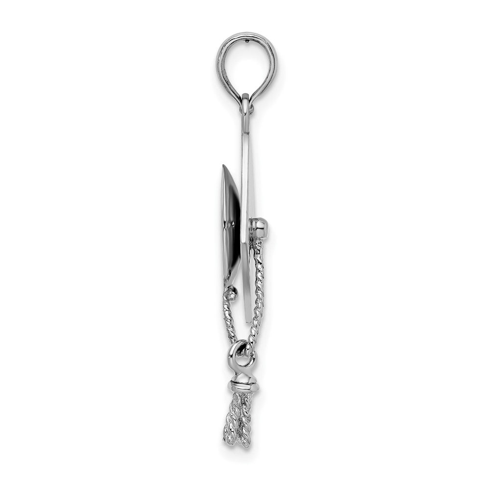 De-Ani Sterling Silver Rhodium-Plated Polished 3D Moving Tassel Grad Cap Pendant
