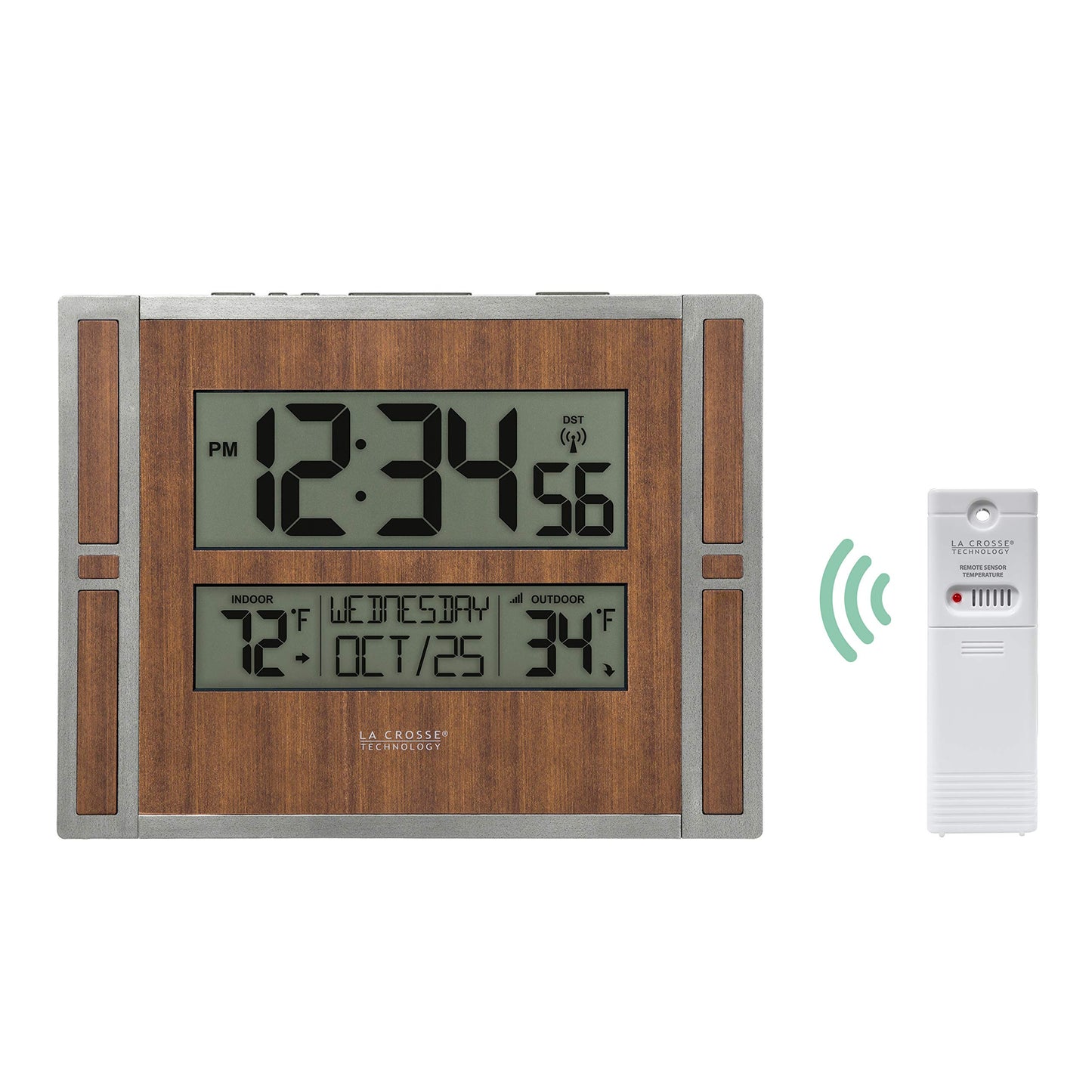 La Crosse Technology Brown/Gray Atomic Digital Clock with Temperature & Calendar, BBB86088