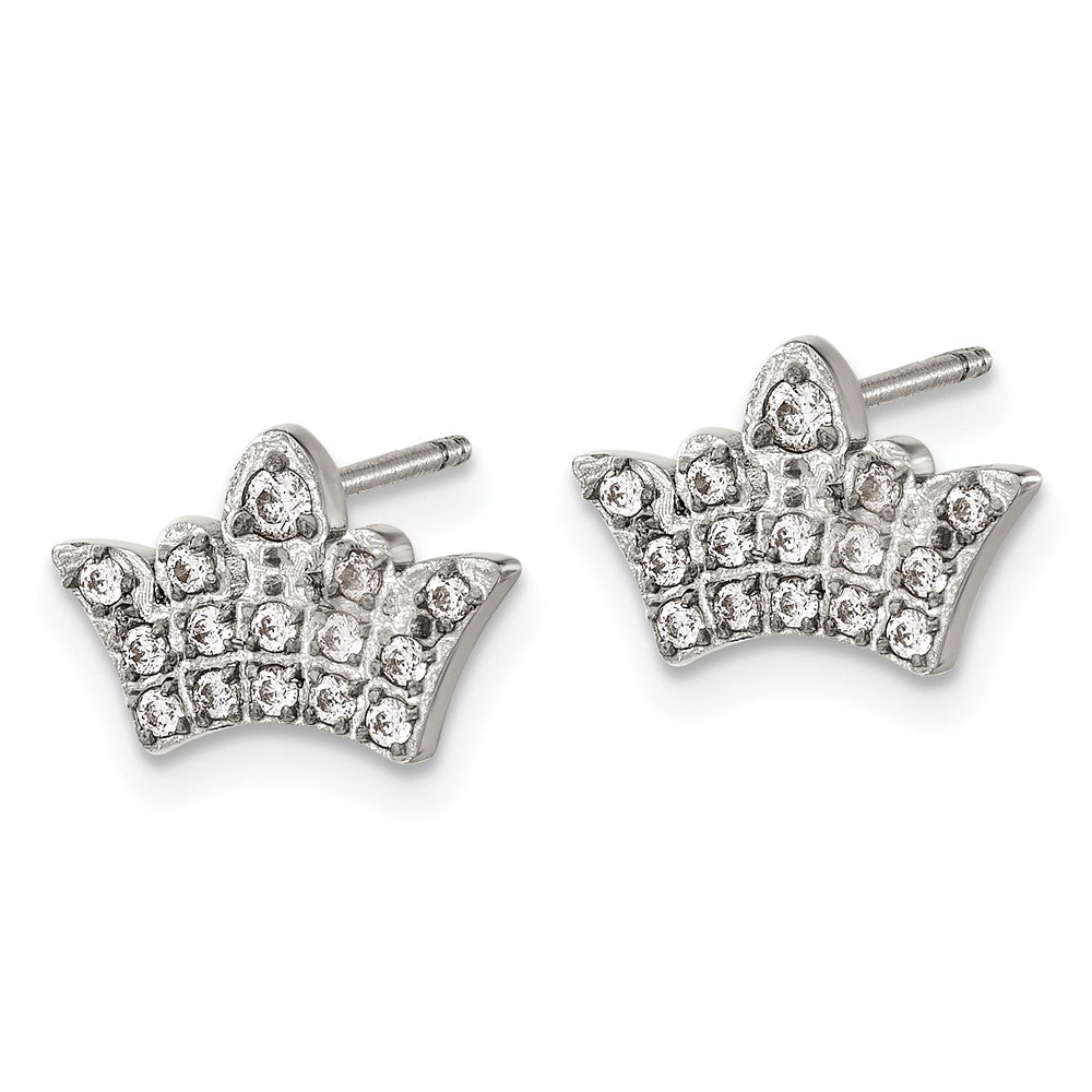 Stainless Steel Polished with CZ Crown Post Earrings