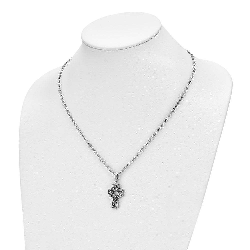 Stainless Steel Antiqued and Brushed Celtic Cross 18in Necklace