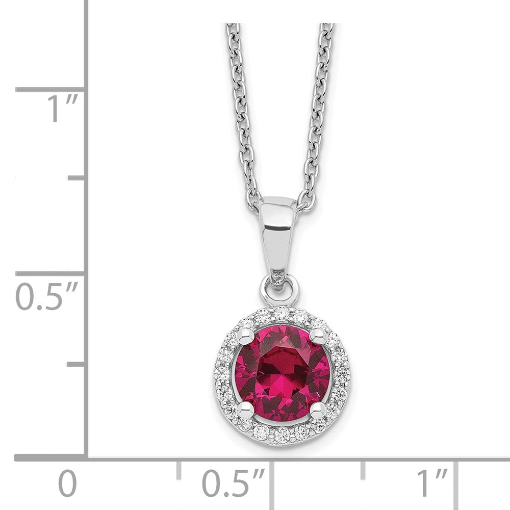 Brilliant Embers Sterling Silver Rhodium-plated 20 Stone 18 inch Red Corundum and Clear CZ Halo Necklace with 2 Inch Extender 18 Inches